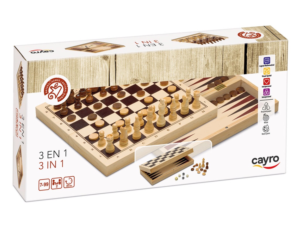 3en1 Ajedrez Damas Backgammon